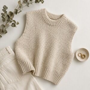 Soeur Paris Chunky Knit Sweater Vest Cream Wool Blend Size 2 Upscale Timeless